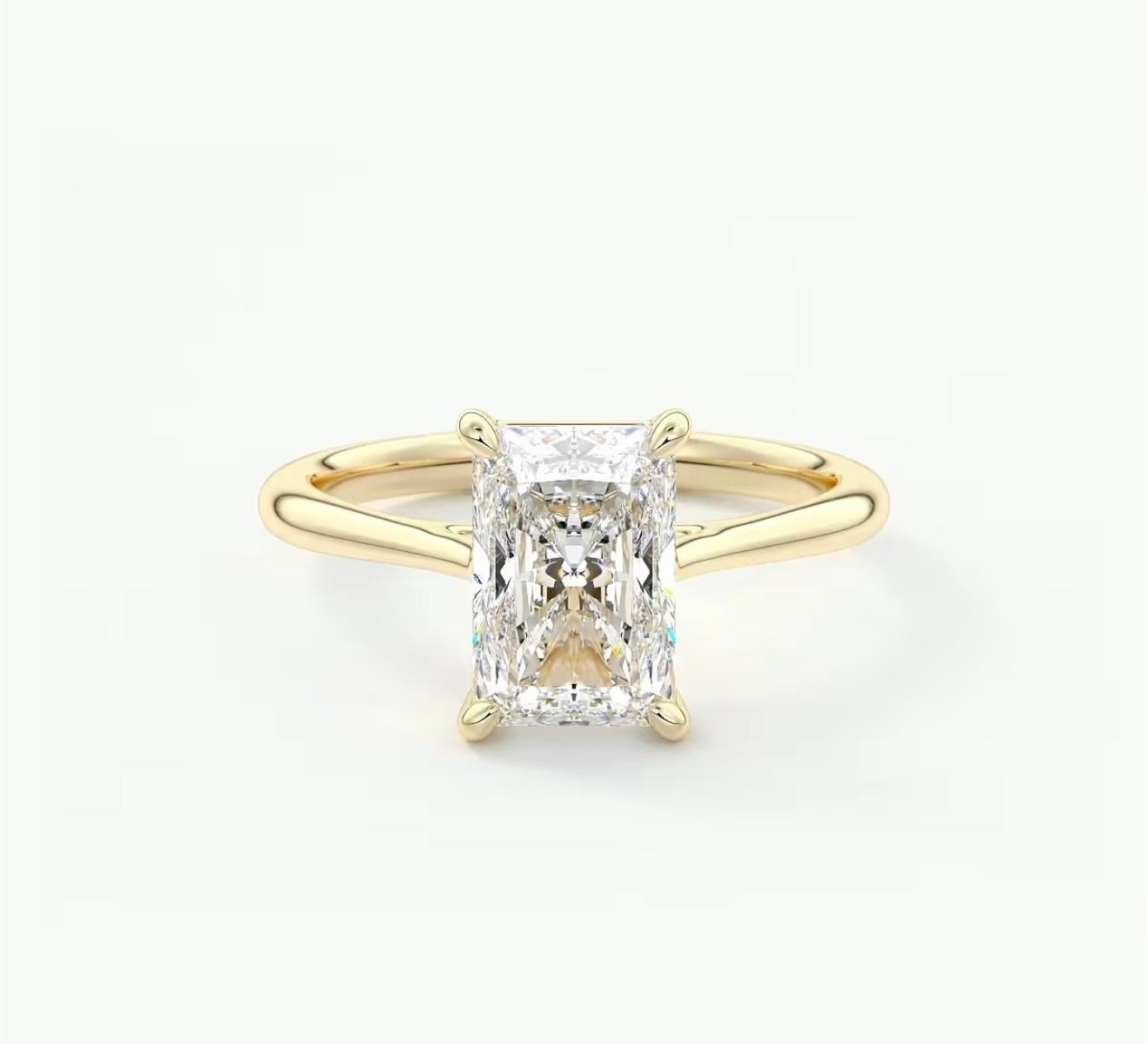 Radiant Diamond Cathedral Ring Setting in 14k Yellow Gold (fits 4ct Radiant)
